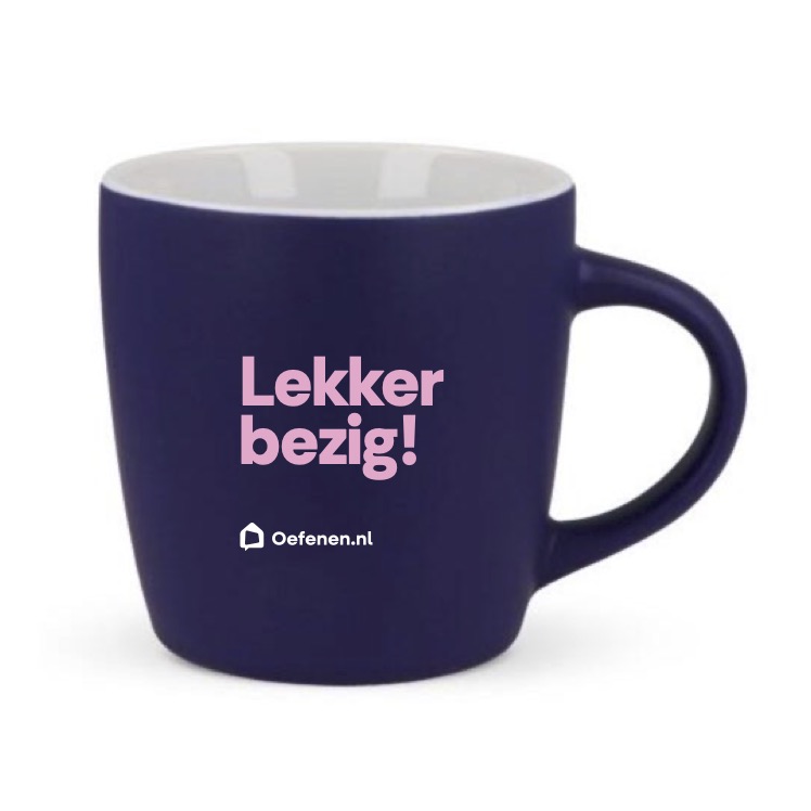 Mok blauw Promotiemateriaal Oefenen.nl