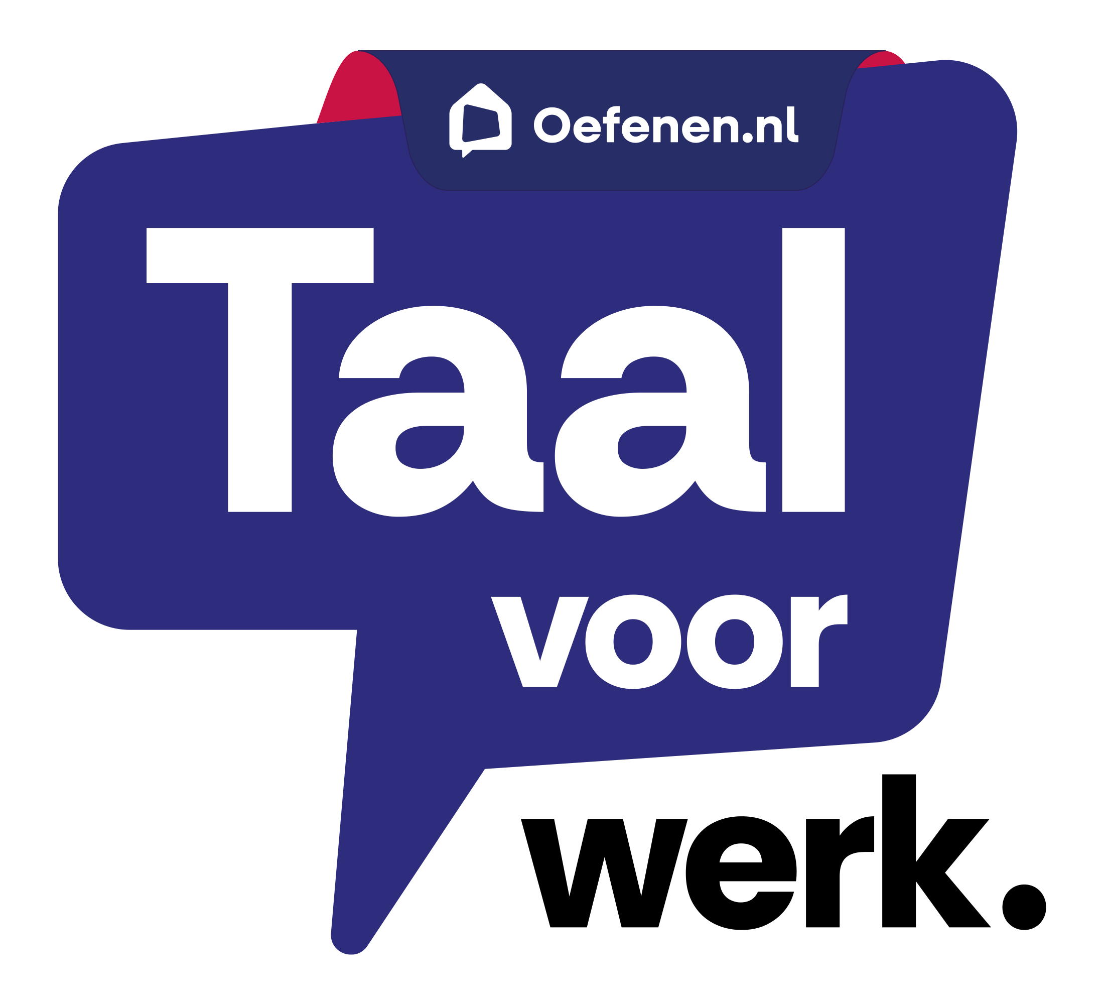 logo_taal-voor-werk_CLIP_RGB-groot - Oefenen.nl Brand banner for Oefenen.nl with bold white text on dark blue shapes and a small white speech-bubble icon.